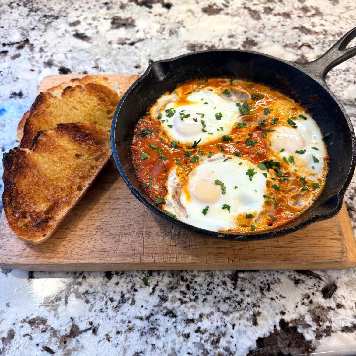 Normally Shakshuka is served for dinner, but I woke up this morning with a hankering