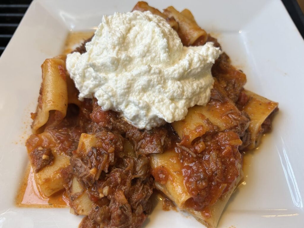 Beef Cheek pasta w/whipped ricotta/Parmesan& Romano.