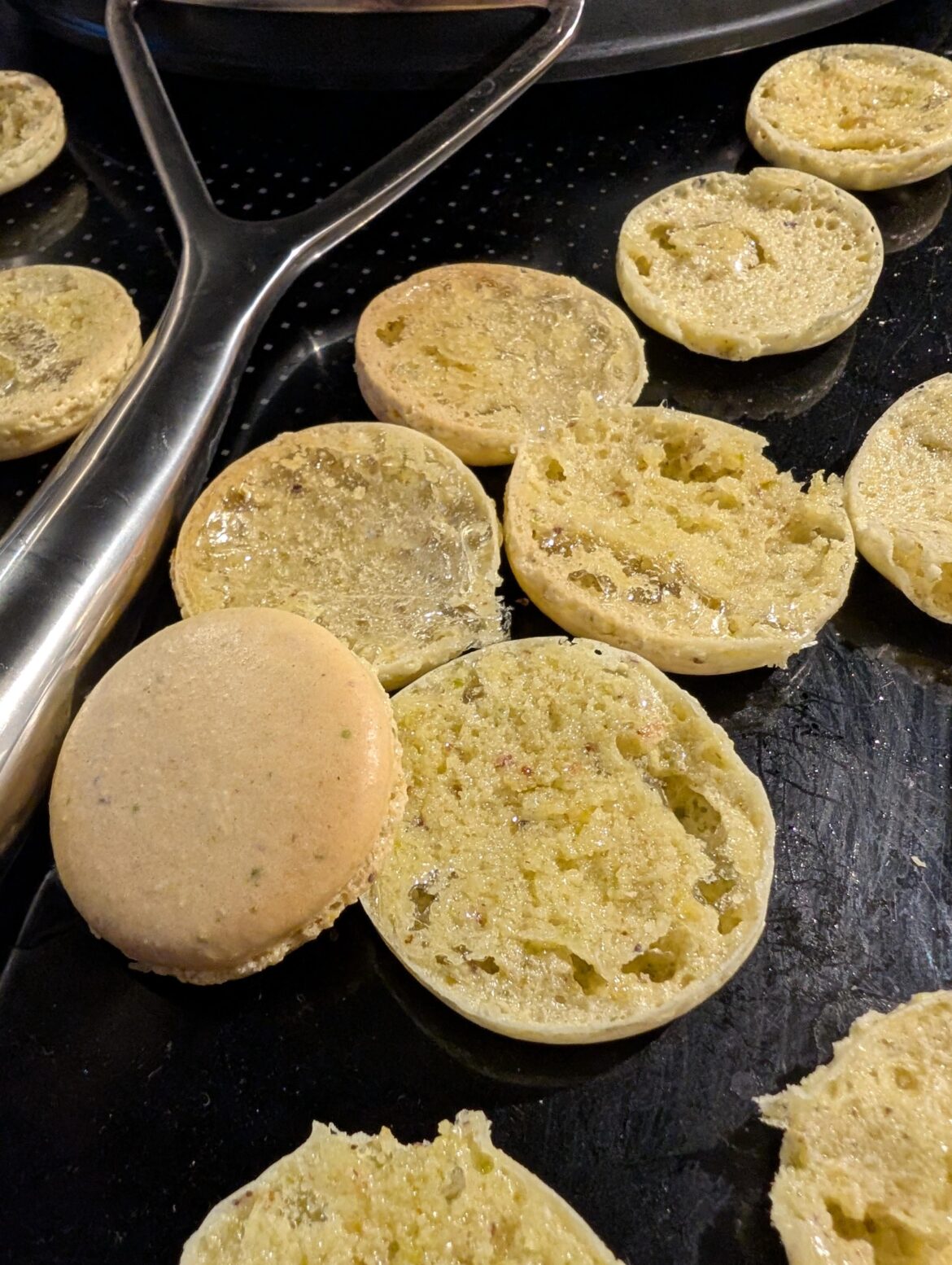 Newbie. Pistachio recipes works sometimes and other times not. No bottoms, browning on top. Some trays pale and some are too brown.