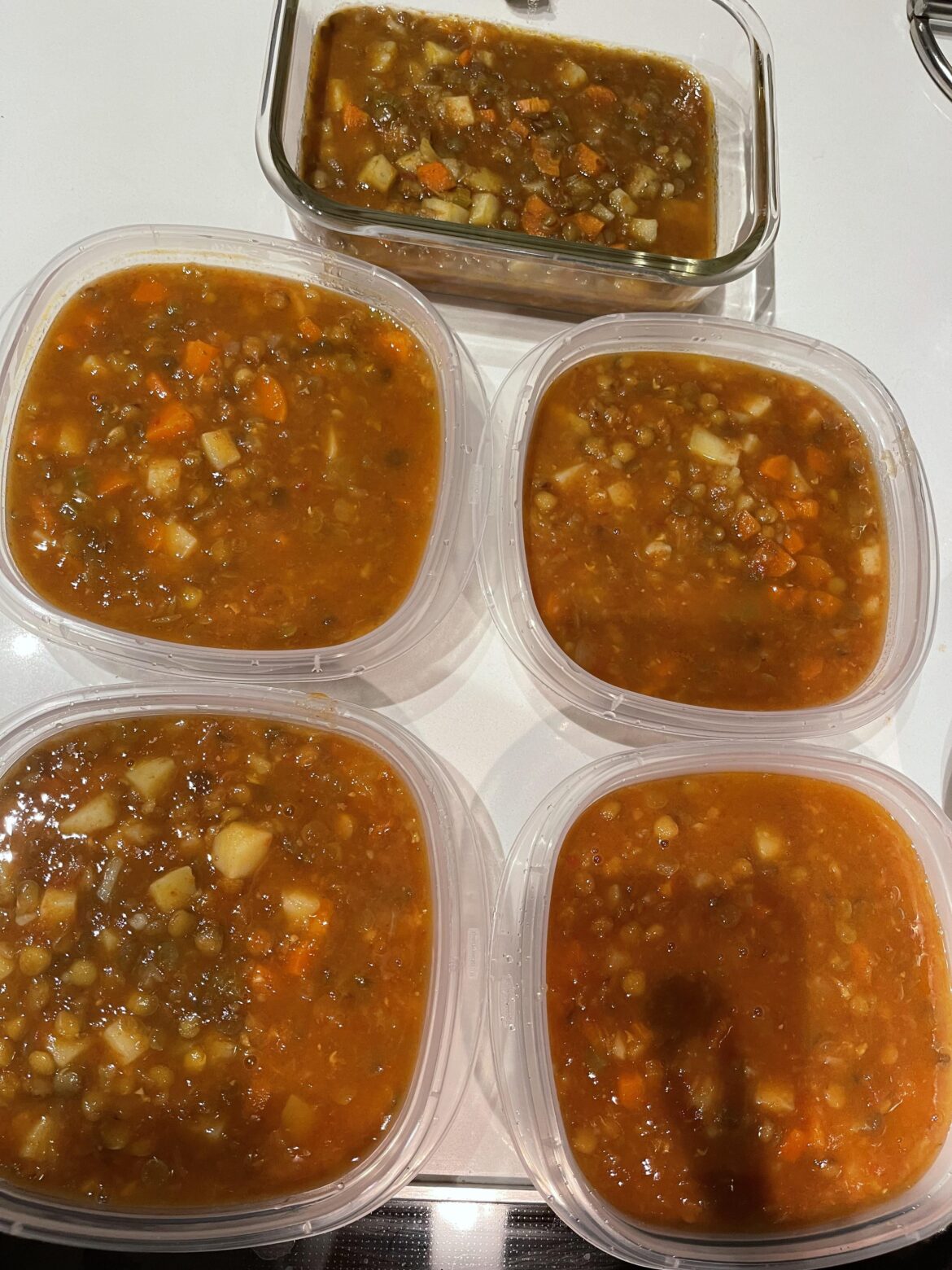 Lentil soup ready to freeze for easy lunches
