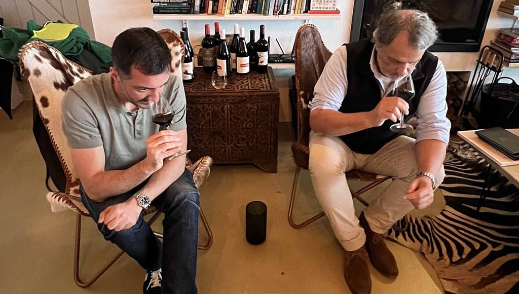 They nose: Baptiste Carrière Pradal and Iain Richardson getting their noses into it during the tastings