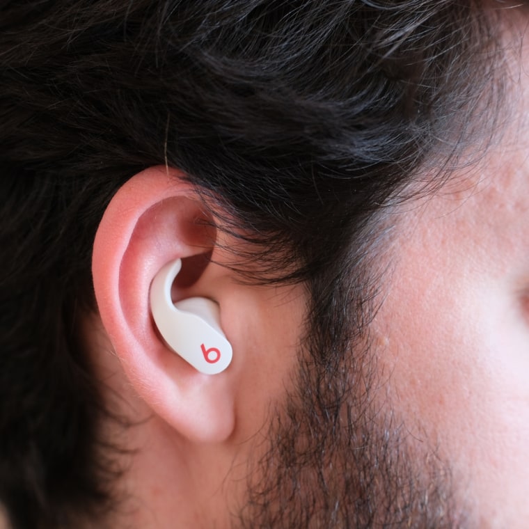 A close up of the Beats Fit Pro in the ear of the writer.