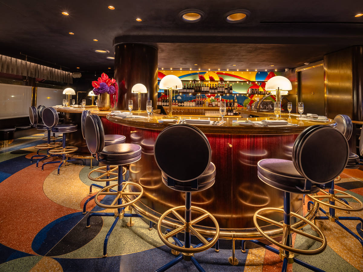 the bar rea at bebe bob with extravagant and colourful design touches in the background