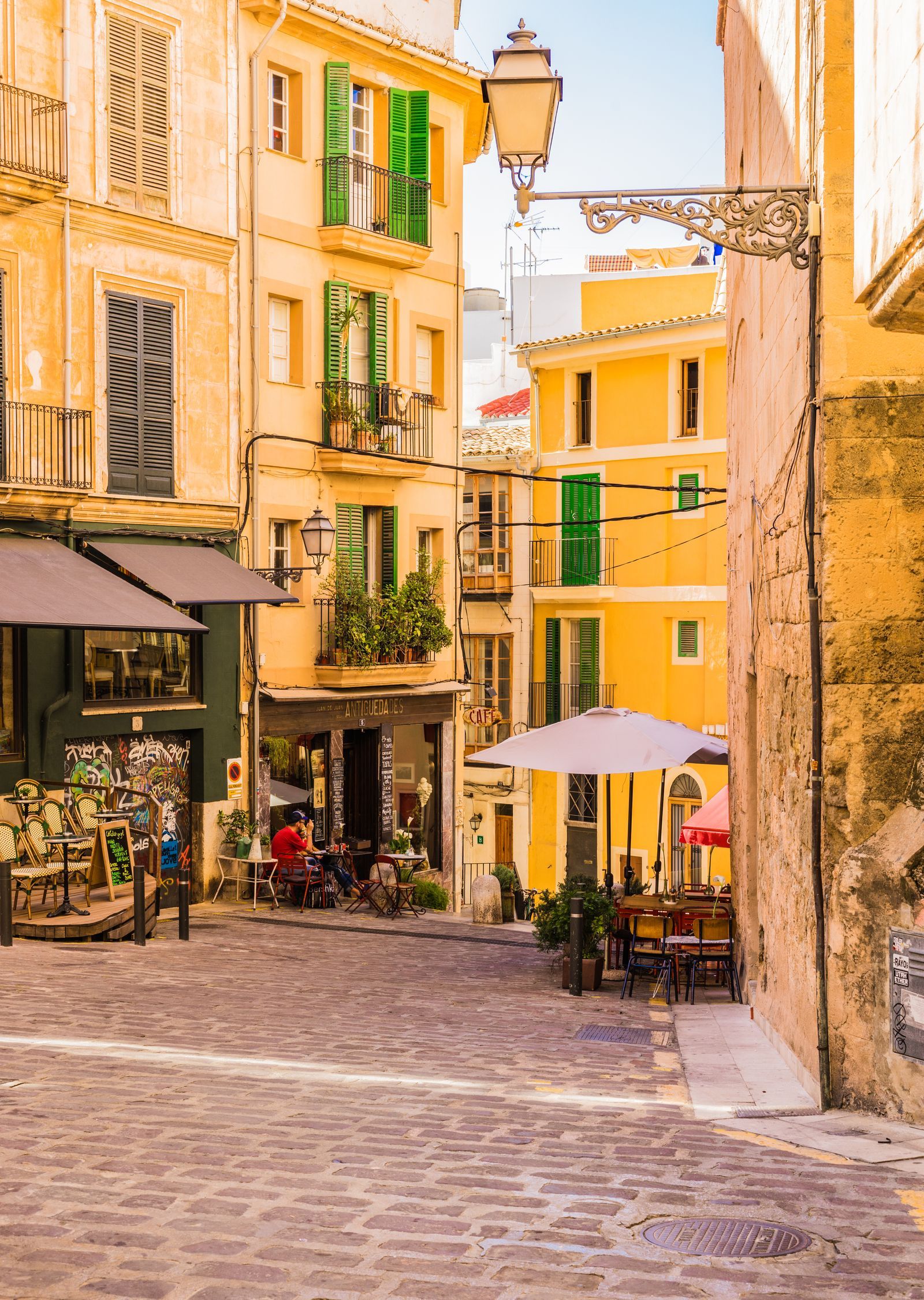 Idyllic city street in the historic city center of Palma de Majorca Spain