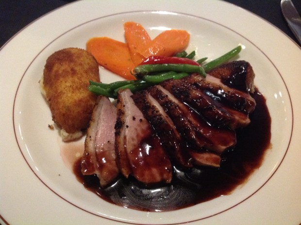 Le Gourmet’s daily special of duck breast was presented in...