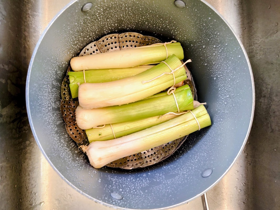 Leeks in steamer