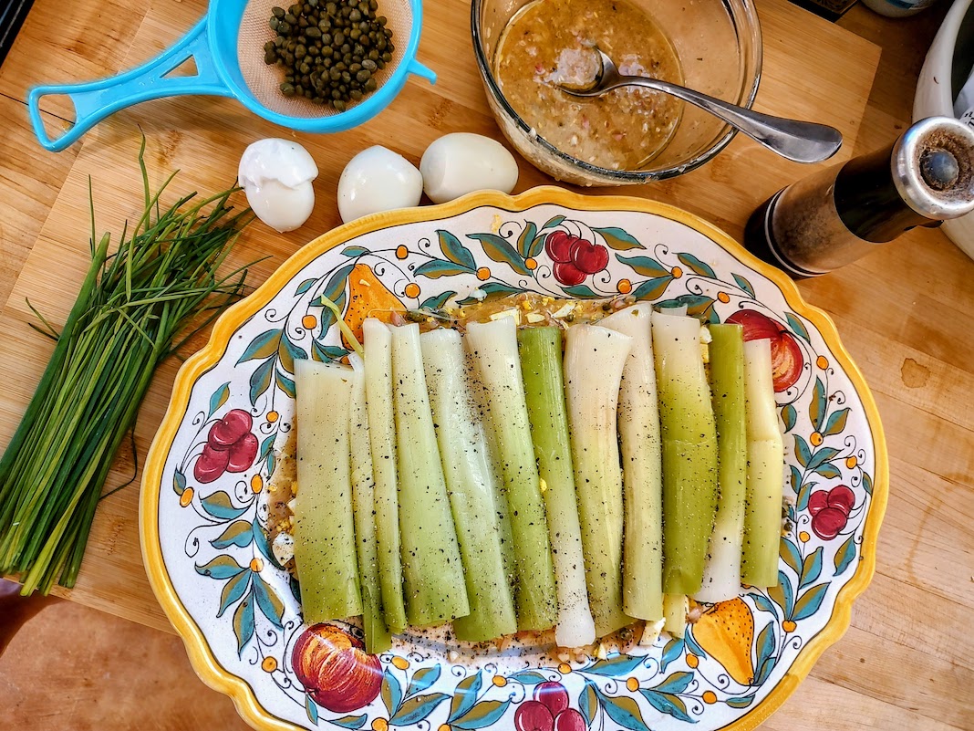 Leeks on platter