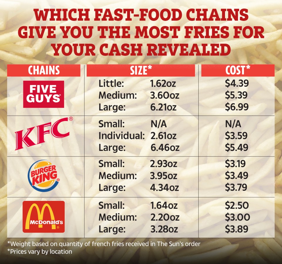 A snapshot of popular fast-food french fries
