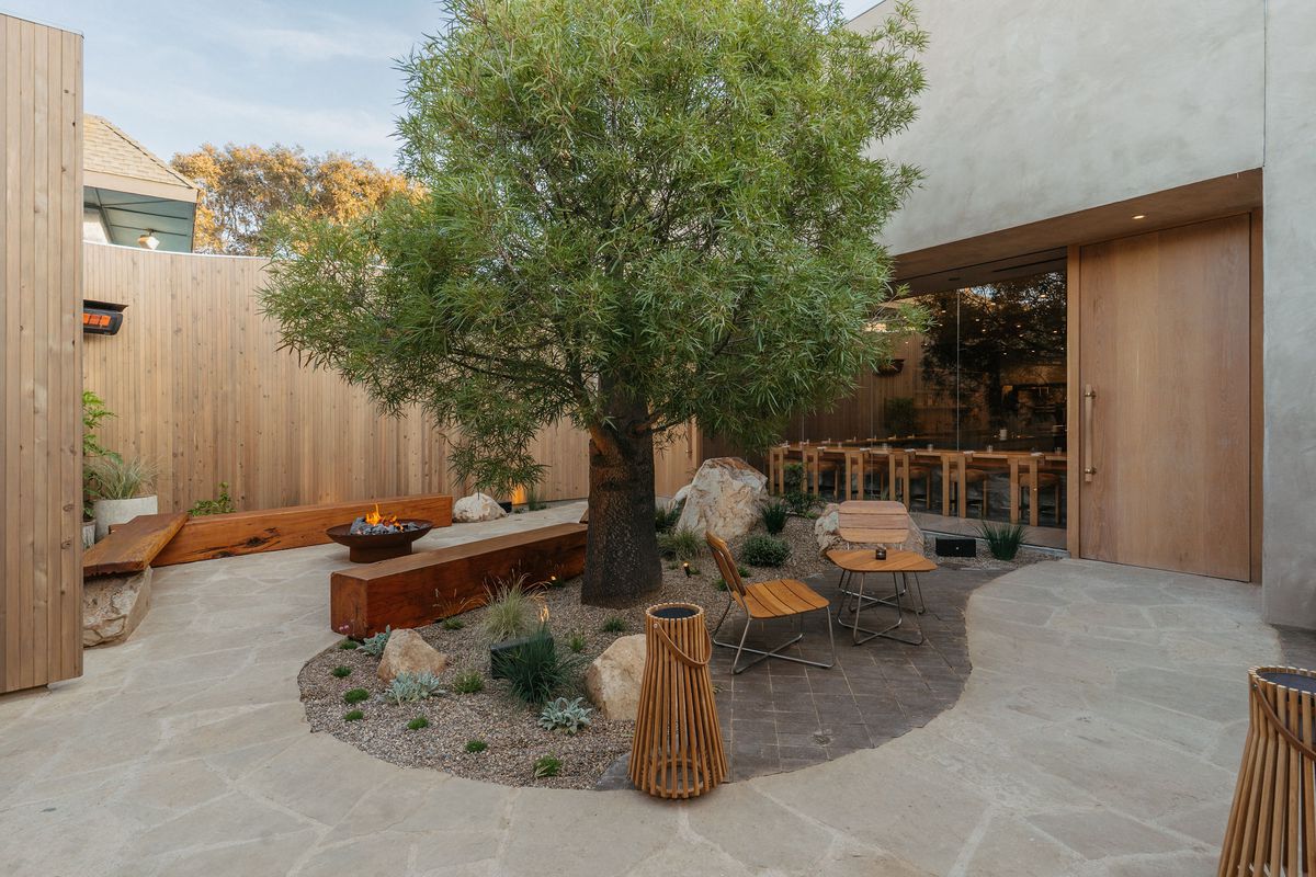 A lush patio with stone linings at Lilo.