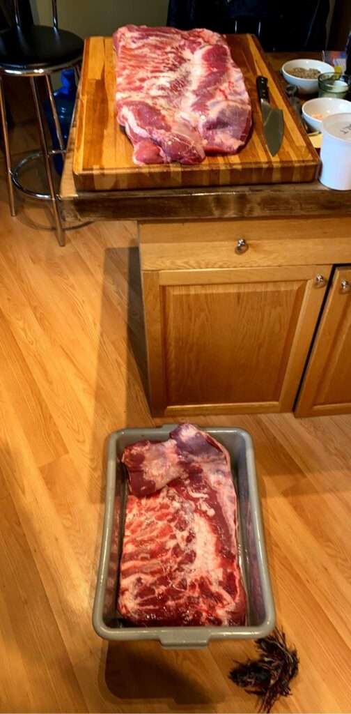 Pig Broke her leg - so I guess Im making 40 lbs of bacon today.