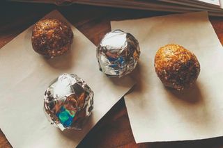 Homemade oat balls on a table