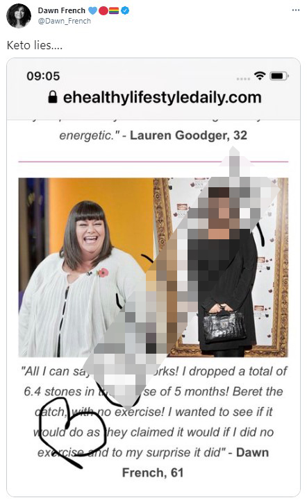 She tweeted a screenshot of one of the fake adverts