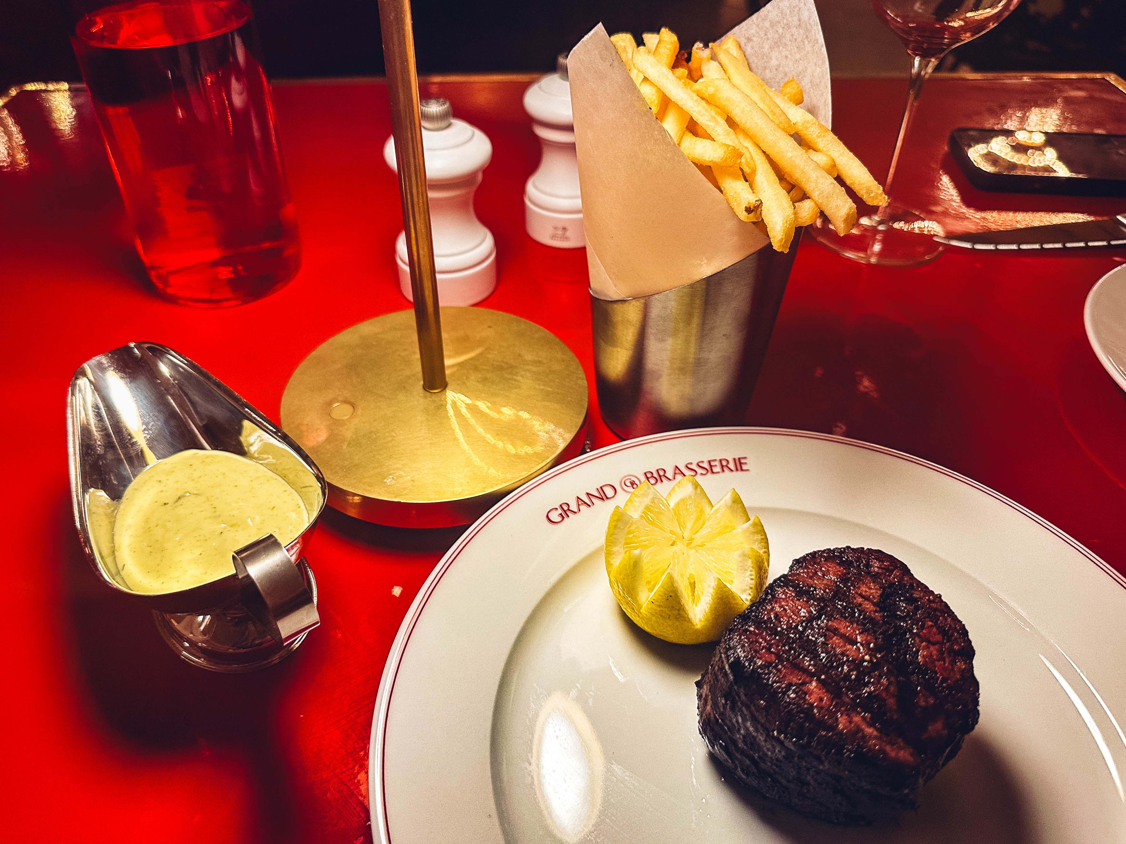 Steak frites at Grand Brasserie.
