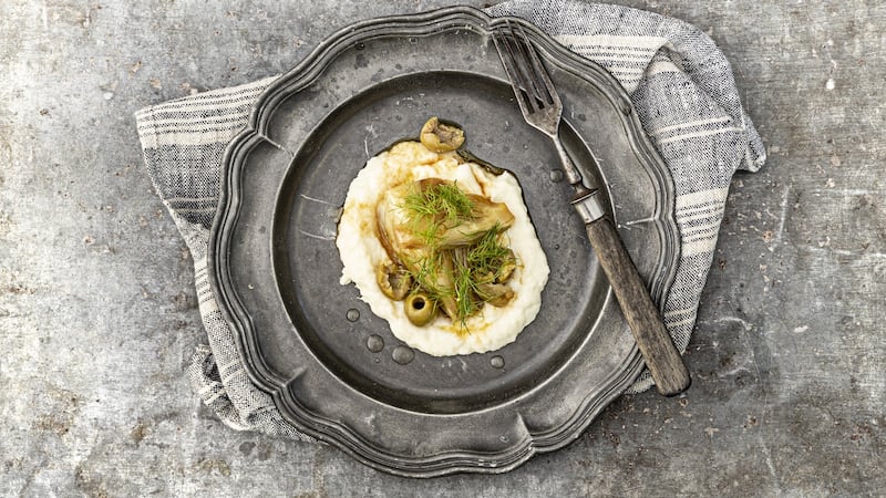 Cod brandade with roasted fennel and olives. Photograph: Harry Weir