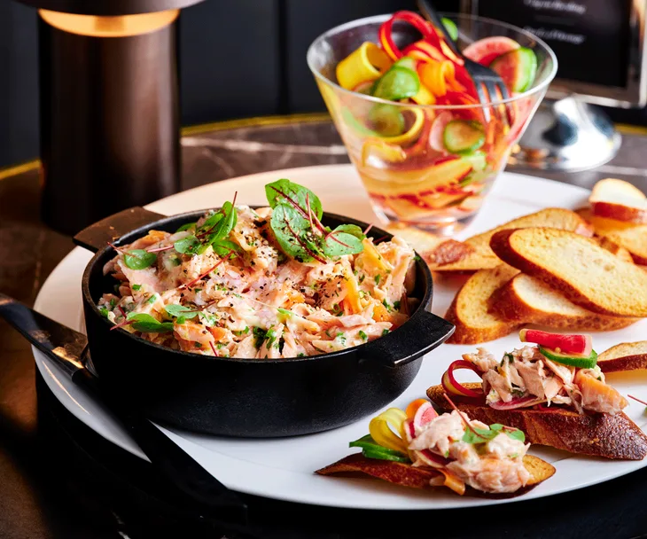 Salmon rillettes with pickled baby vegetables