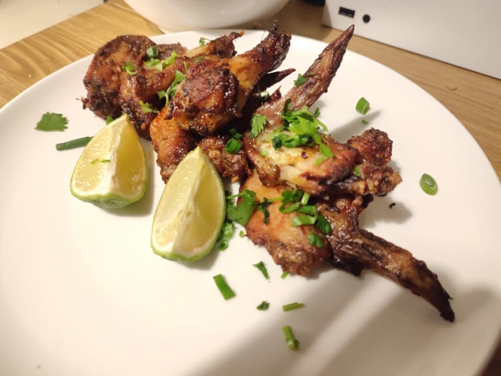 Crispy chilli and soy wings and a chilli dipping sauce