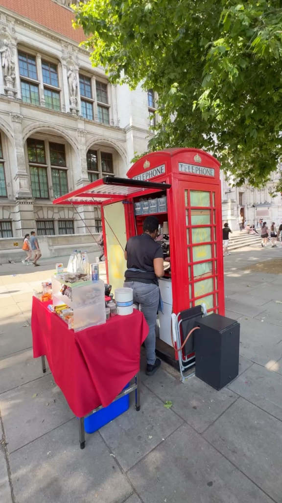 Stopped by this amazing coffee shop built into an original London phone booth in front of the Victoria & Albert Museum in London.