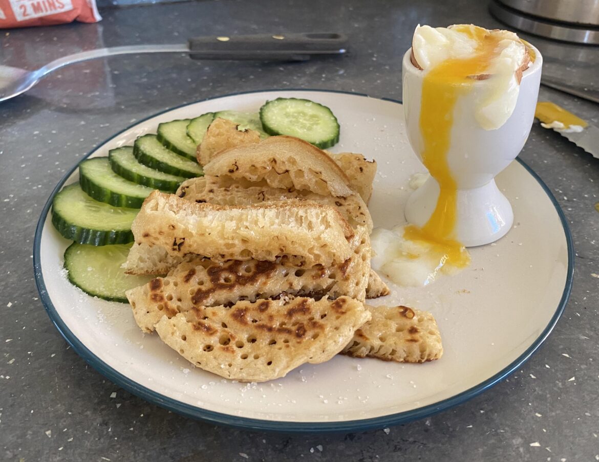 Eggs and crumpet and pikelet soilders! A culinary experiment gone right :)