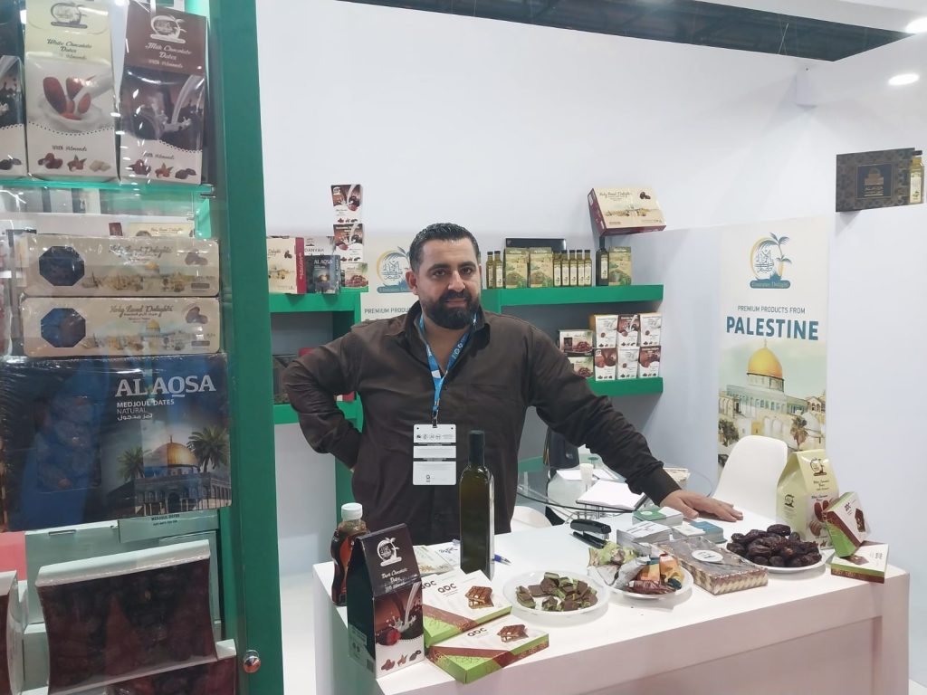 Emirates Delights Food: Pistachio chocolate and dates with nuts are featured at Hassan’s booth