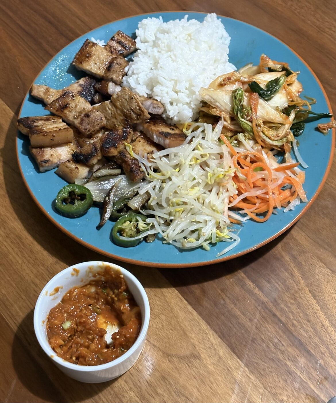 First time cooking Korean food. Garlic pork belly