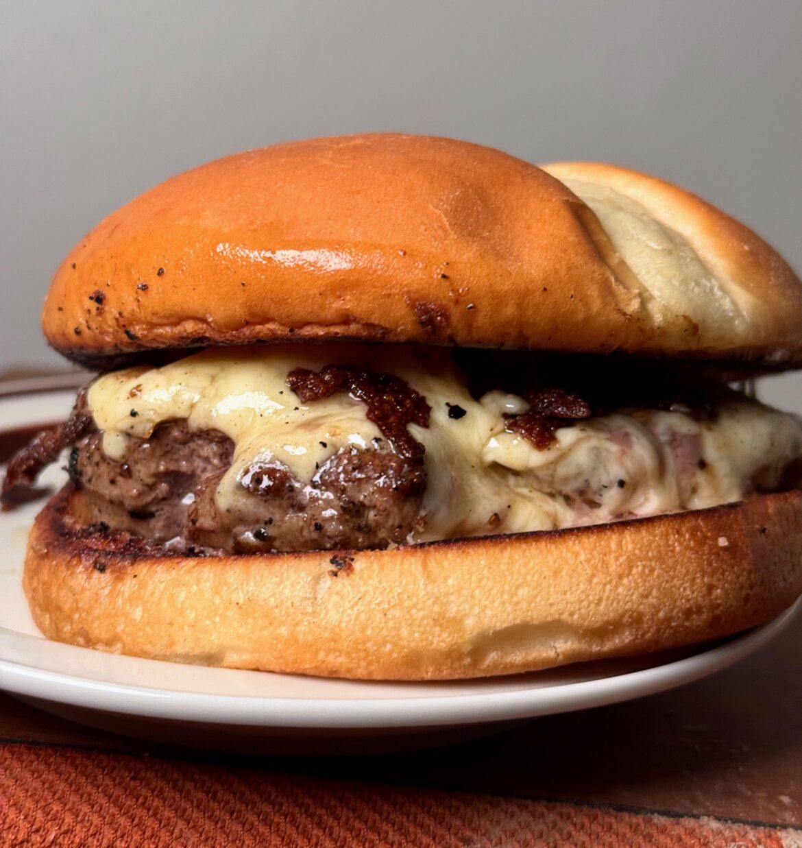 Just home ground prime tri tip, cheese, and bun.