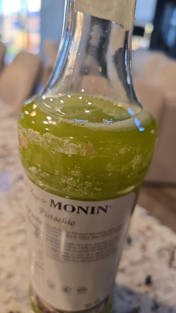 Monin Pistachio bottle arrived leaking but... is it safe?