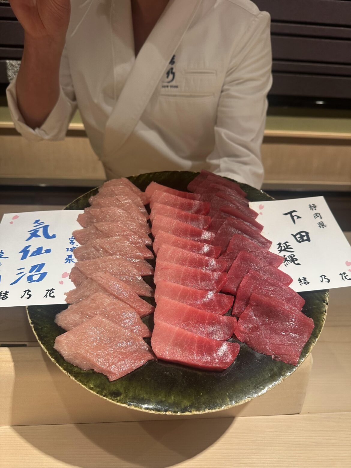 The color evolution of Hagashi Otoro > Chutoro > Akami (Yoshino, NYC)