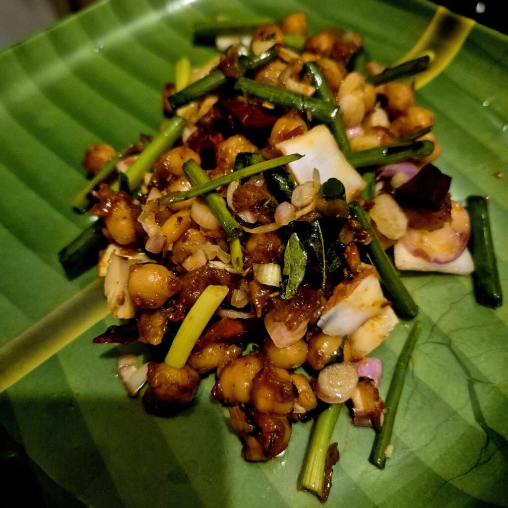 I was told to post here, as I was happily and very drunk on Sri Lankan arrack - this is devilled chickpeas, which might be the best food in the world