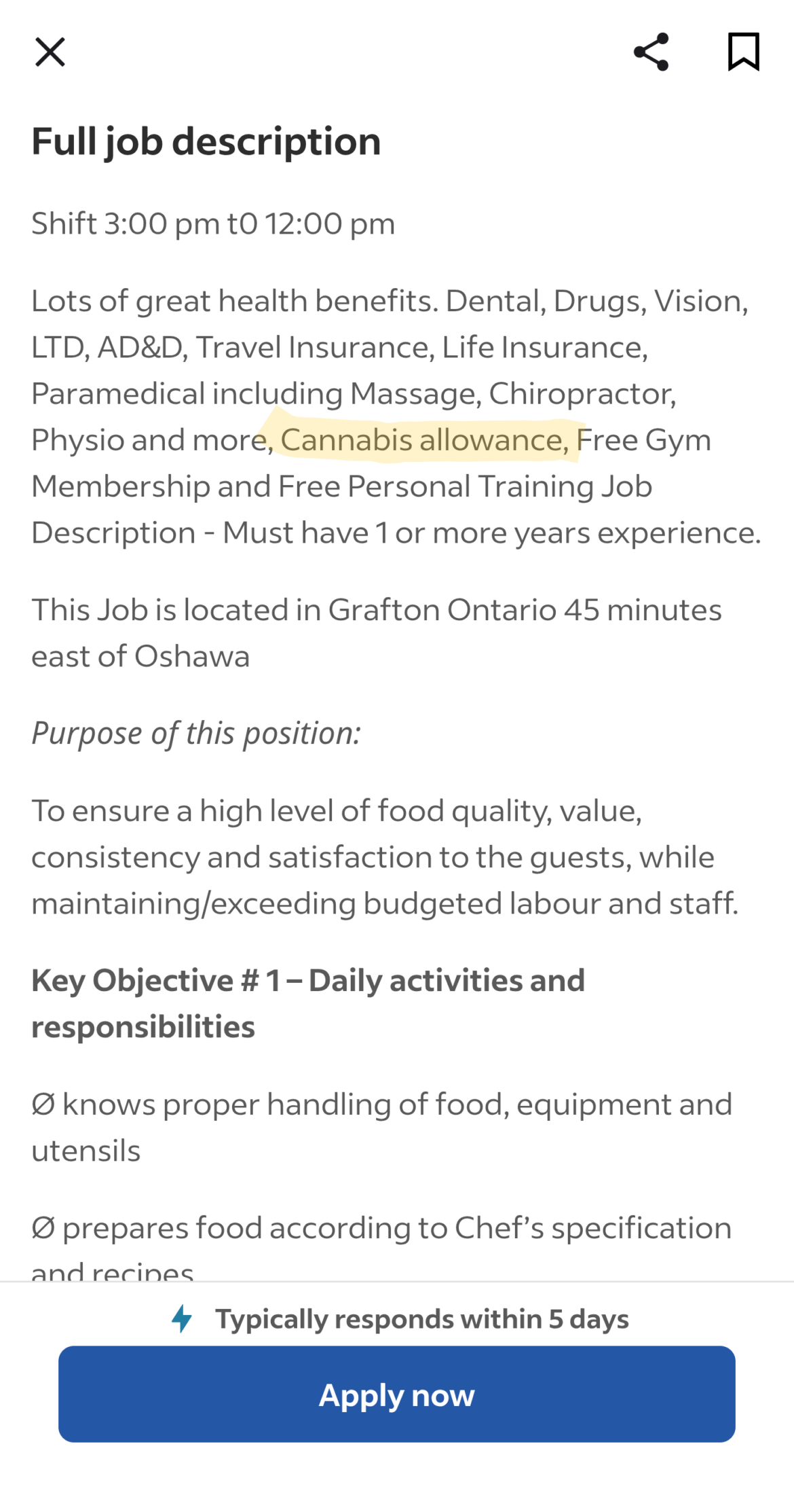 This cooking job offers an interesting compensation package...