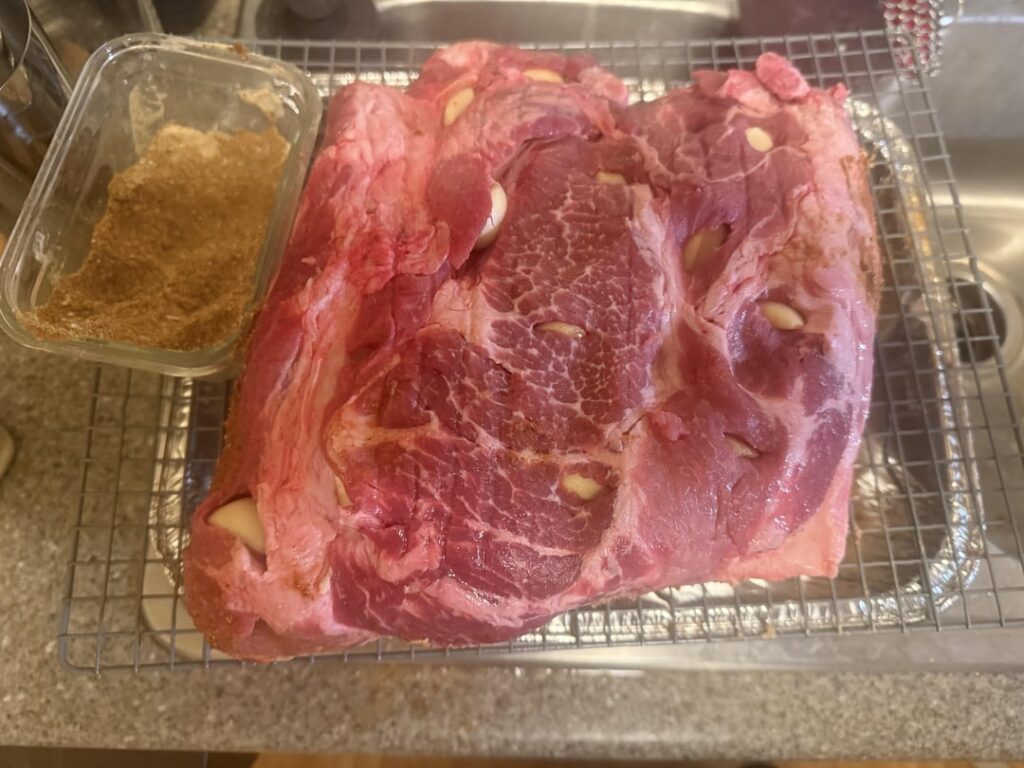 Garlic stuffed smoked carnitas