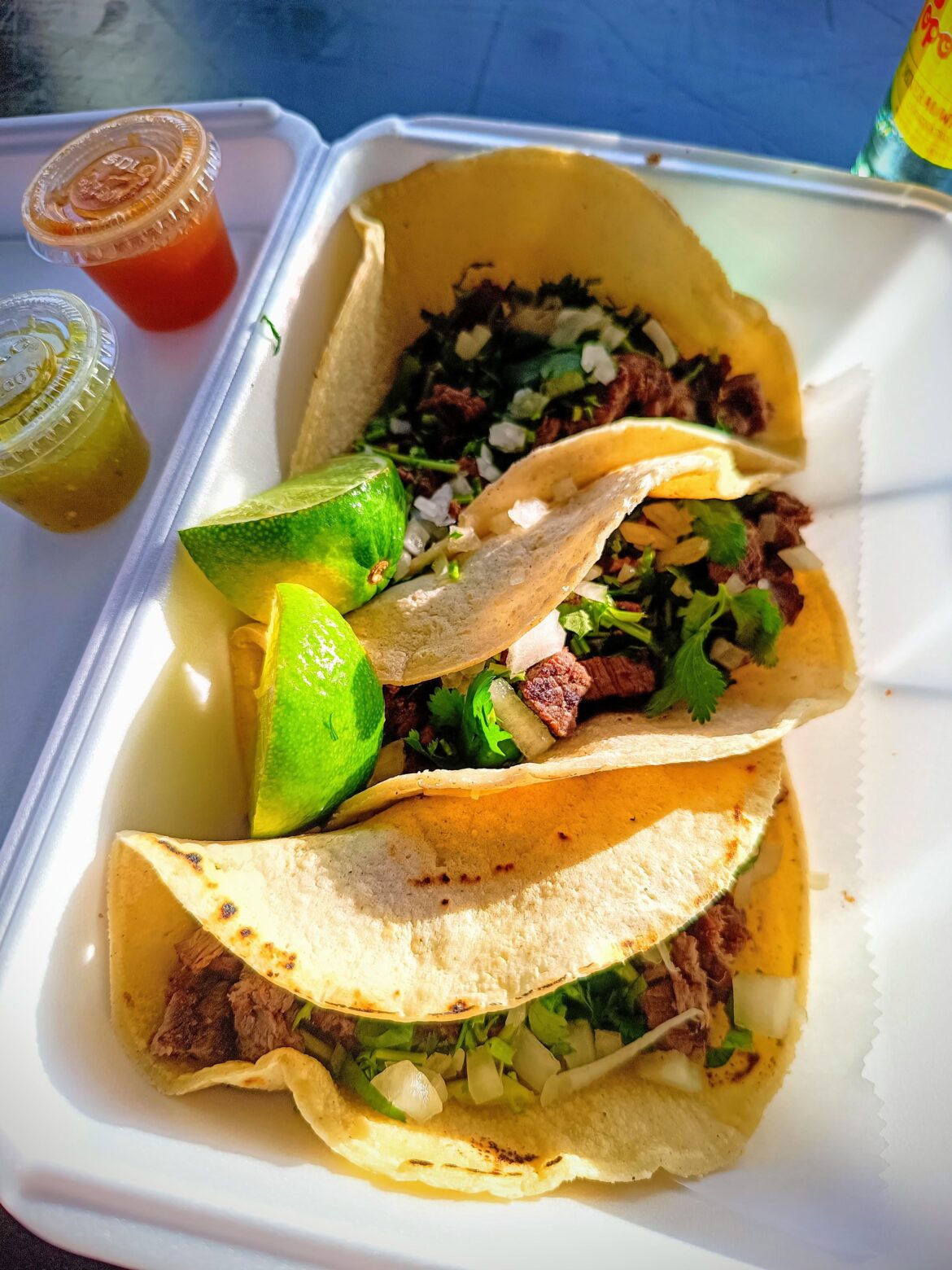 Barbacoa tacos from the new tortilleria and parrillada. Dude is up at the crack of dawn, hurling hardwood logs into a giant drum smoker lined with beef, pork, chicken, and sausage. Tender meat with a nice char and plenty of smokiness.