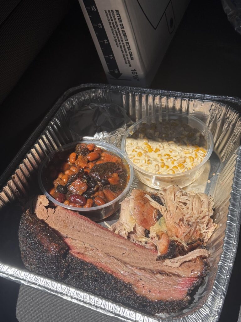 Bartz Barbecue: Brisket, pulled pork m along with brisket beans and cream corn