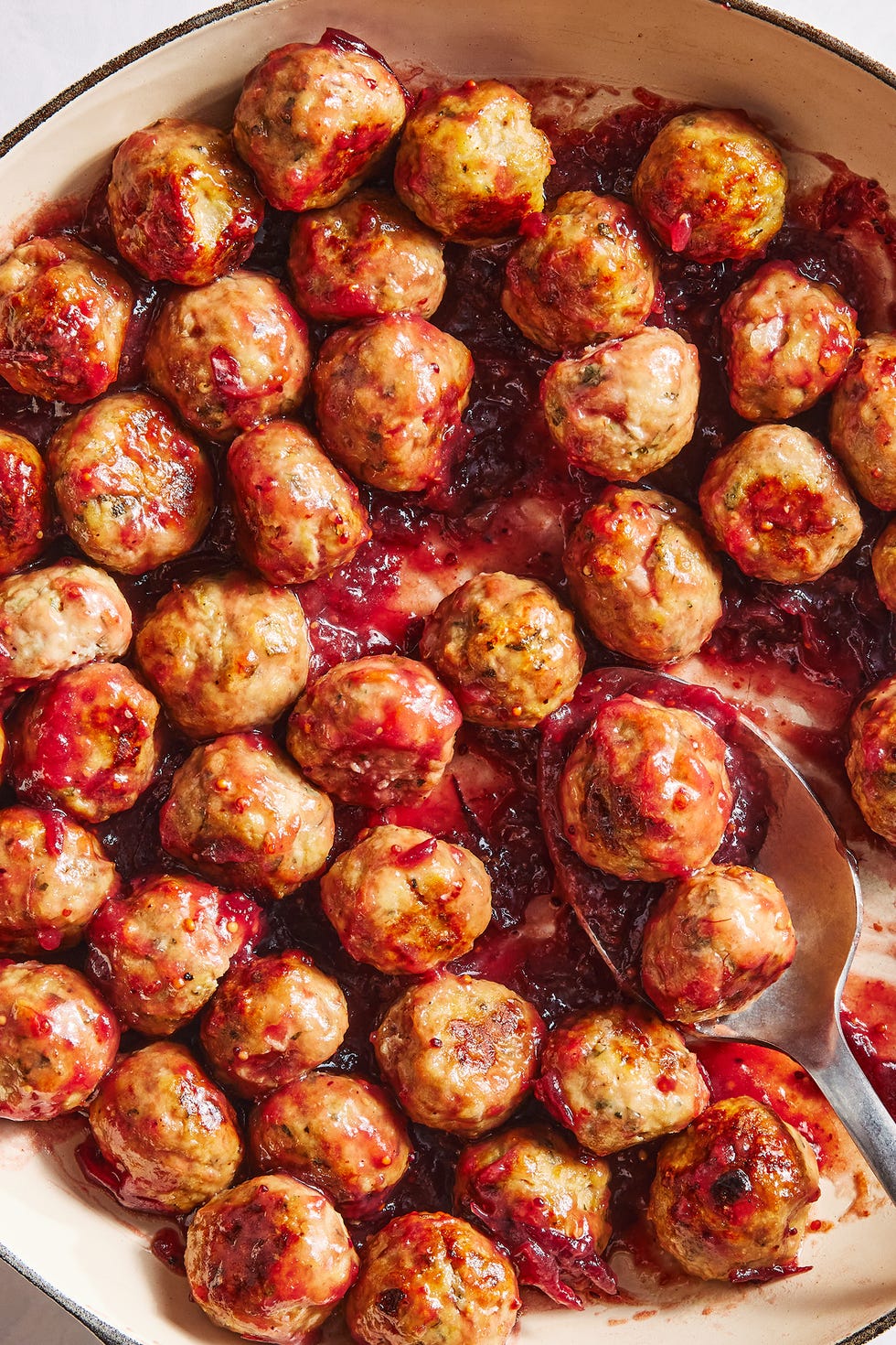 turkey meatballs covered in a red cranberry glaze