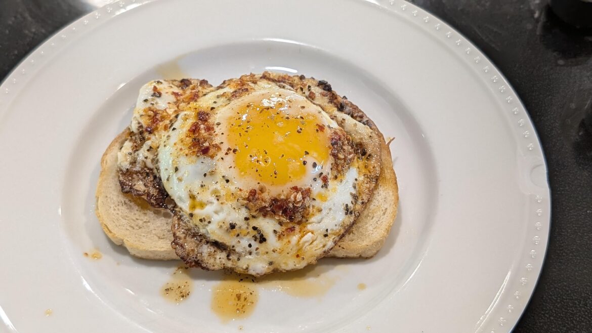 Cooked with chili onion crunch oil