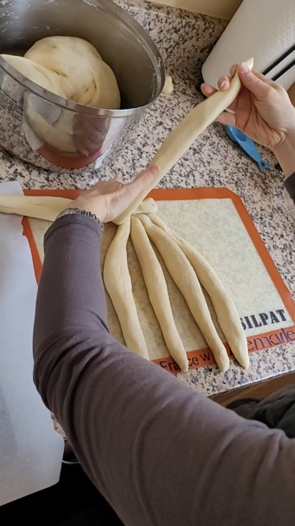 Braiding traditional Challah Bread