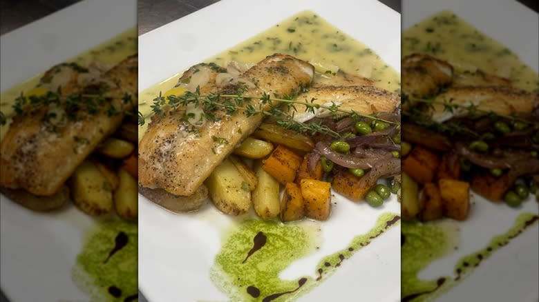 Bronzino dish plated at Lemon Mediterranean in NJ