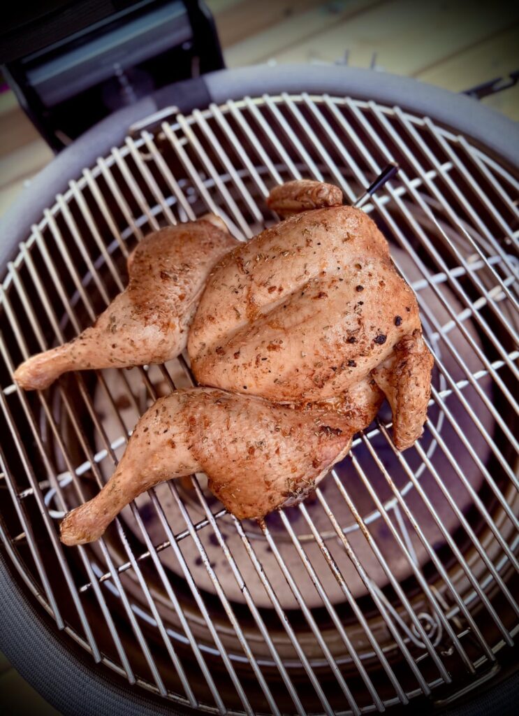 Spatchcock Chicken with a lemon marinade. Was gorgeous and super juicy. On the fourth pic I’ve included a graph of temps (in Celsius). Should my temps of been lower? Total cook was 1hr 5mins.