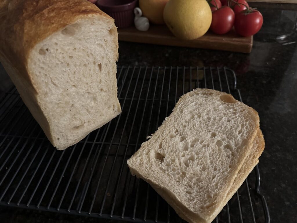 CRUMB SHOT of monster sourdough loaf.  Okay... I got out of bed just to cut bread and take a photo😂