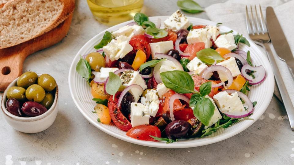 PHOTO: Greek salad with feta cheese, fresh tomatoes, basil, onion olives and olive oil, healthy food. (STOCK IMAGE/Getty Images)