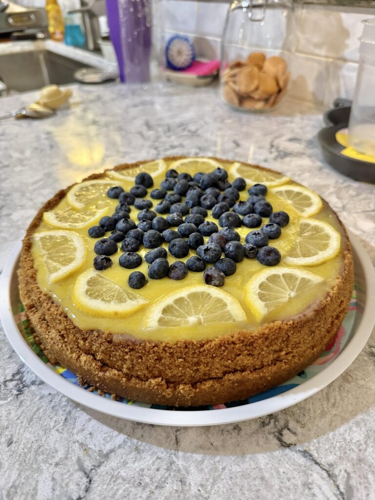 Mom’s blueberry cheesecake with lemon curd