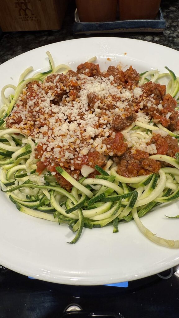 Zoodles and meat sauce Zoodles and meat sauce