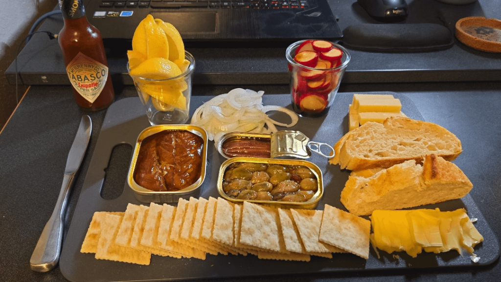 Fully assembled ploughman's lunch!