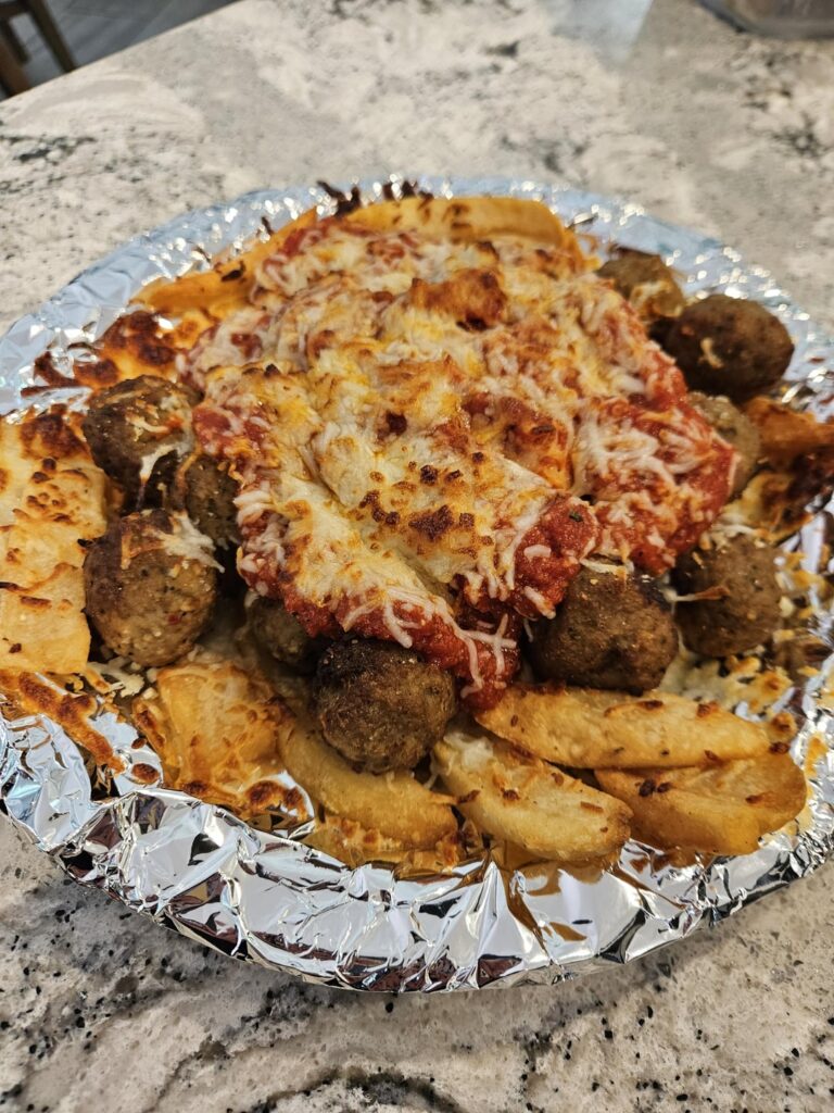 Fries instead of pasta meatball marinara