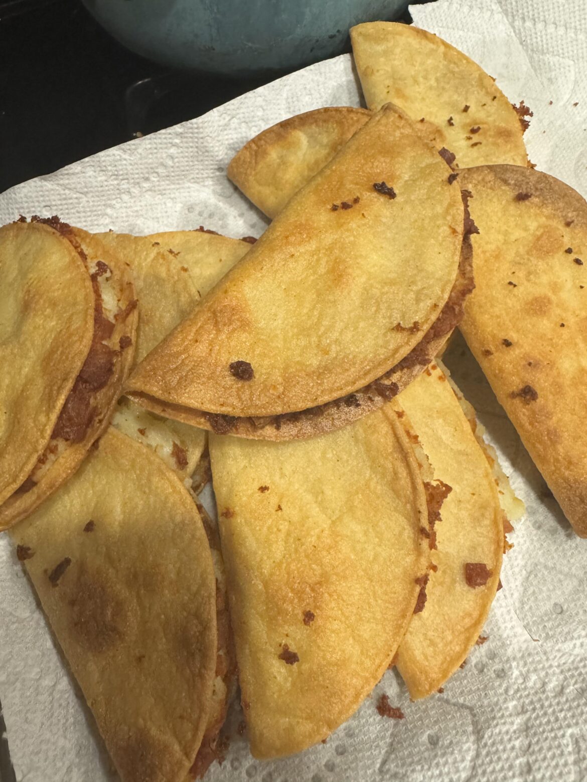 Spam, potatoes and cheese tacos wifey made