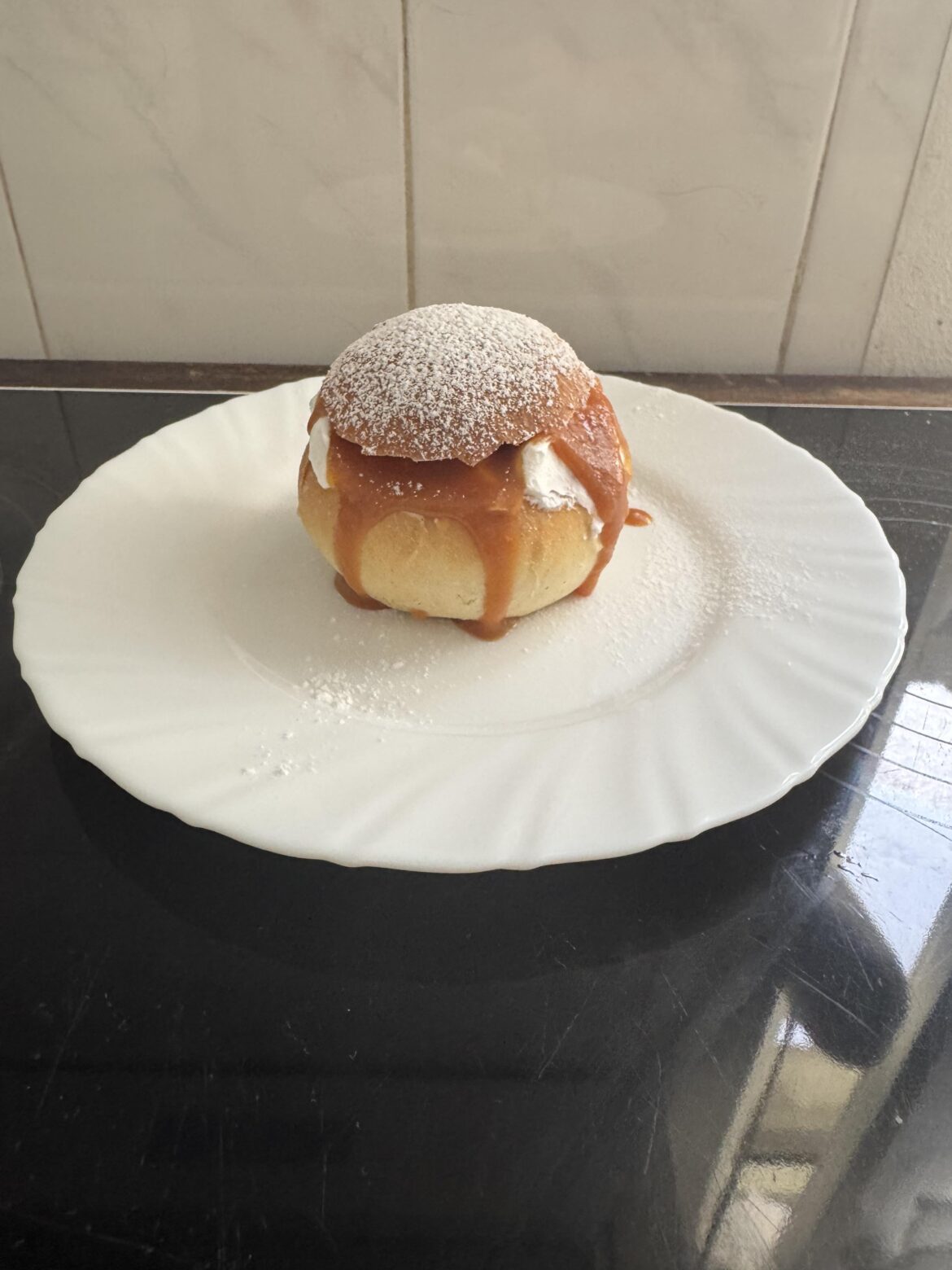 Fastelavnsbolle with salty caramel sause I made for Easter based on recipe I found on this sub :)