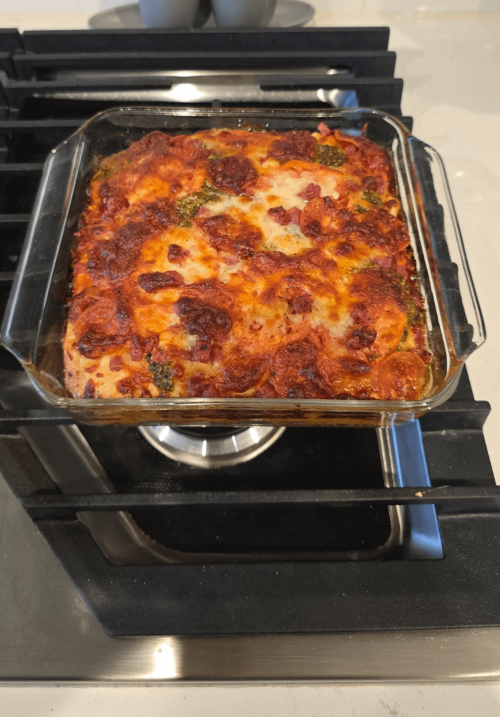 Homemade salami and mozzarella focaccia pizza...SO GOOD.