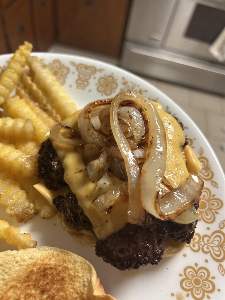 Dinner Tonight. Pressed burger. I did not smash due to spatula selection.