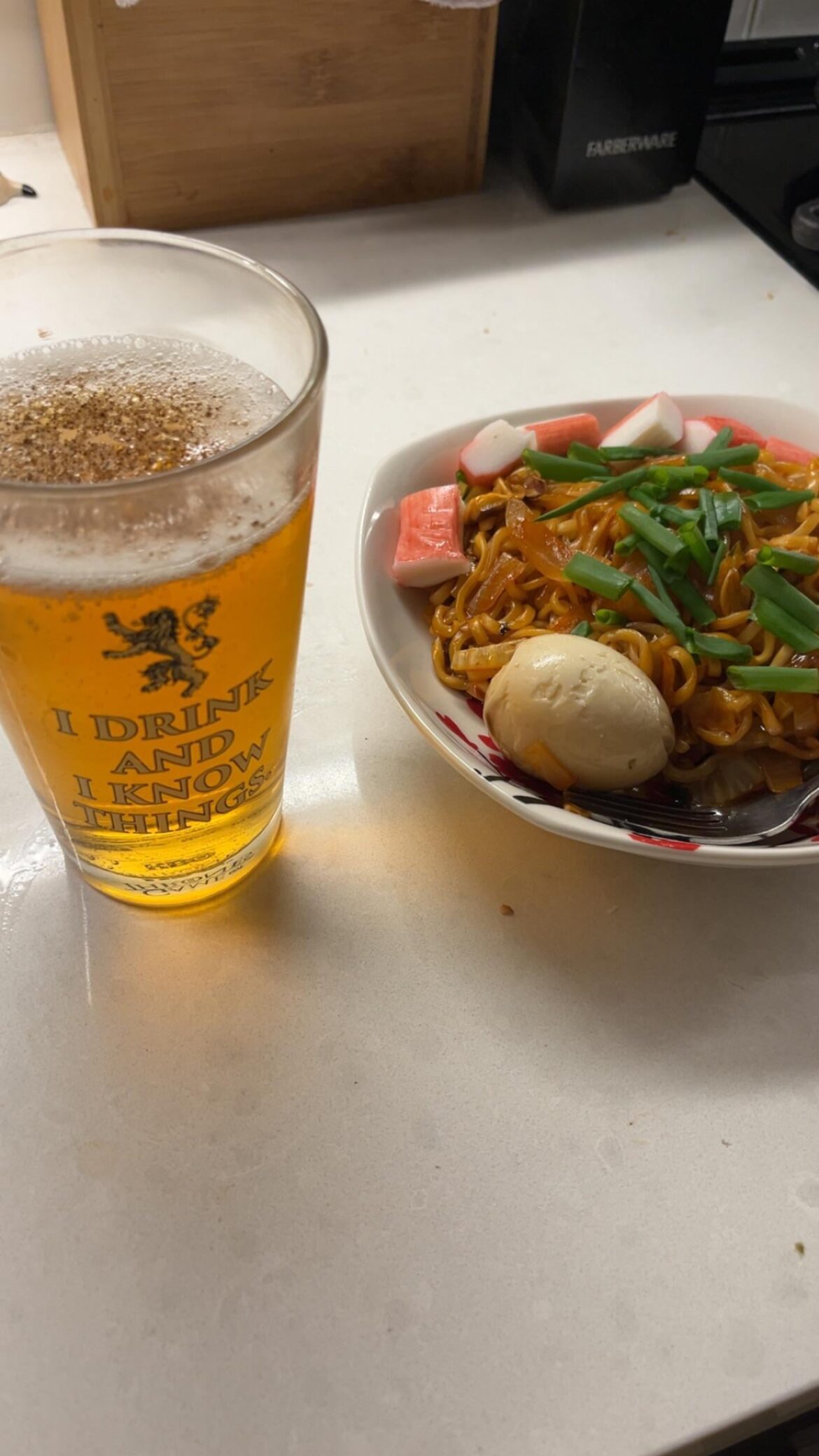 Low energy but I need to not be so super spicy Buldak ramen with an egg and imitation crab