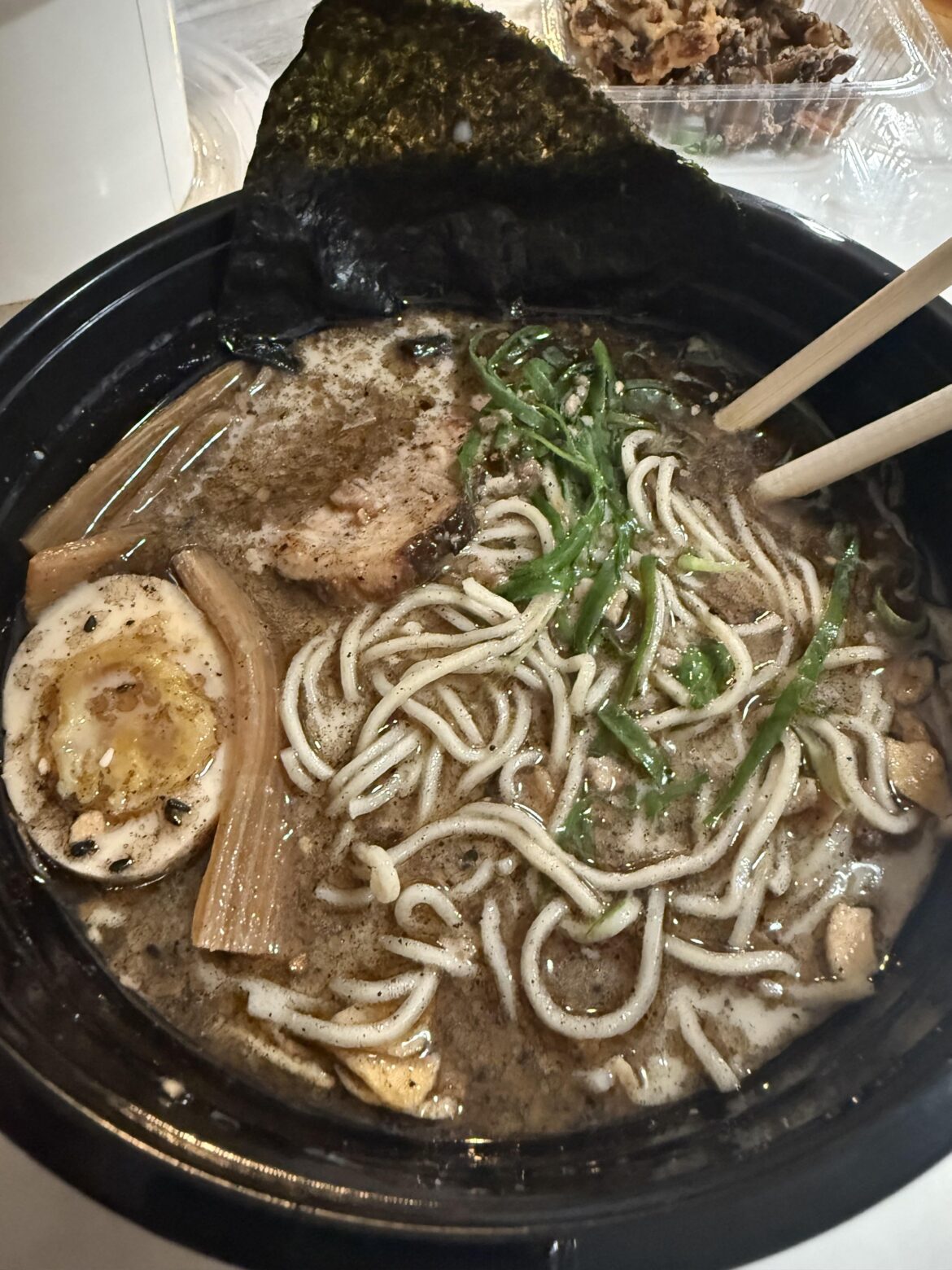 Best take out ramen ever, black garlic tonkotsu.