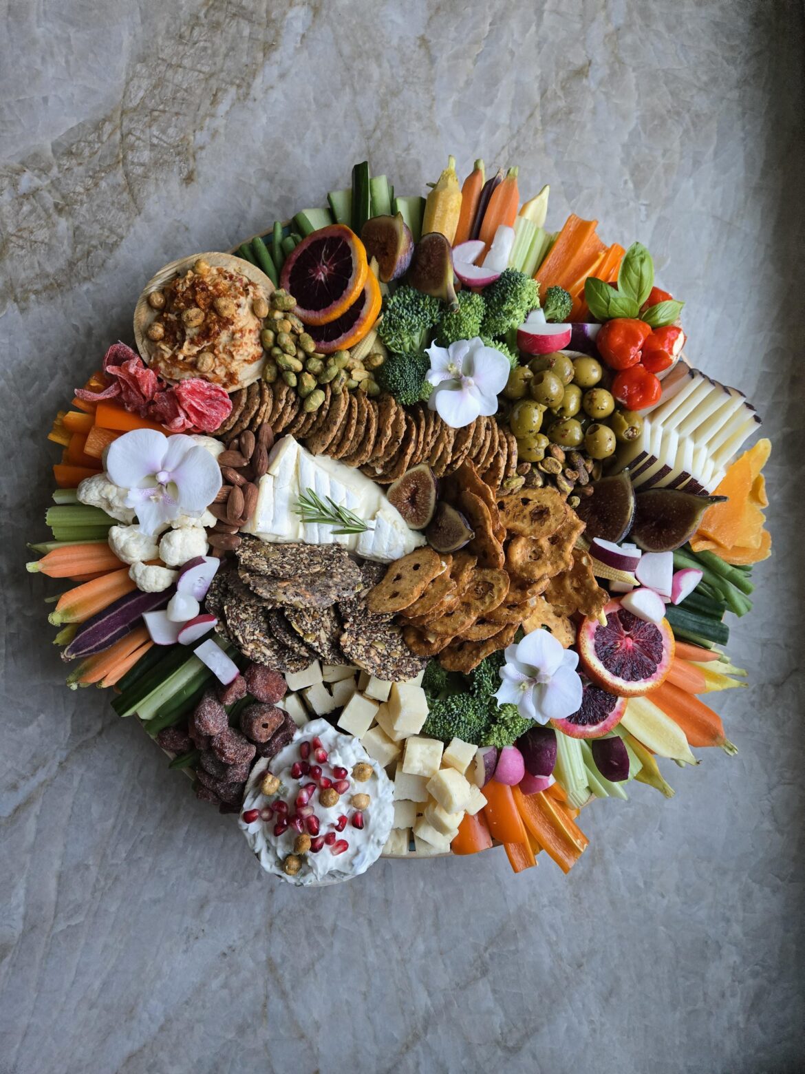 Cheese and veggies on a lazy susan!